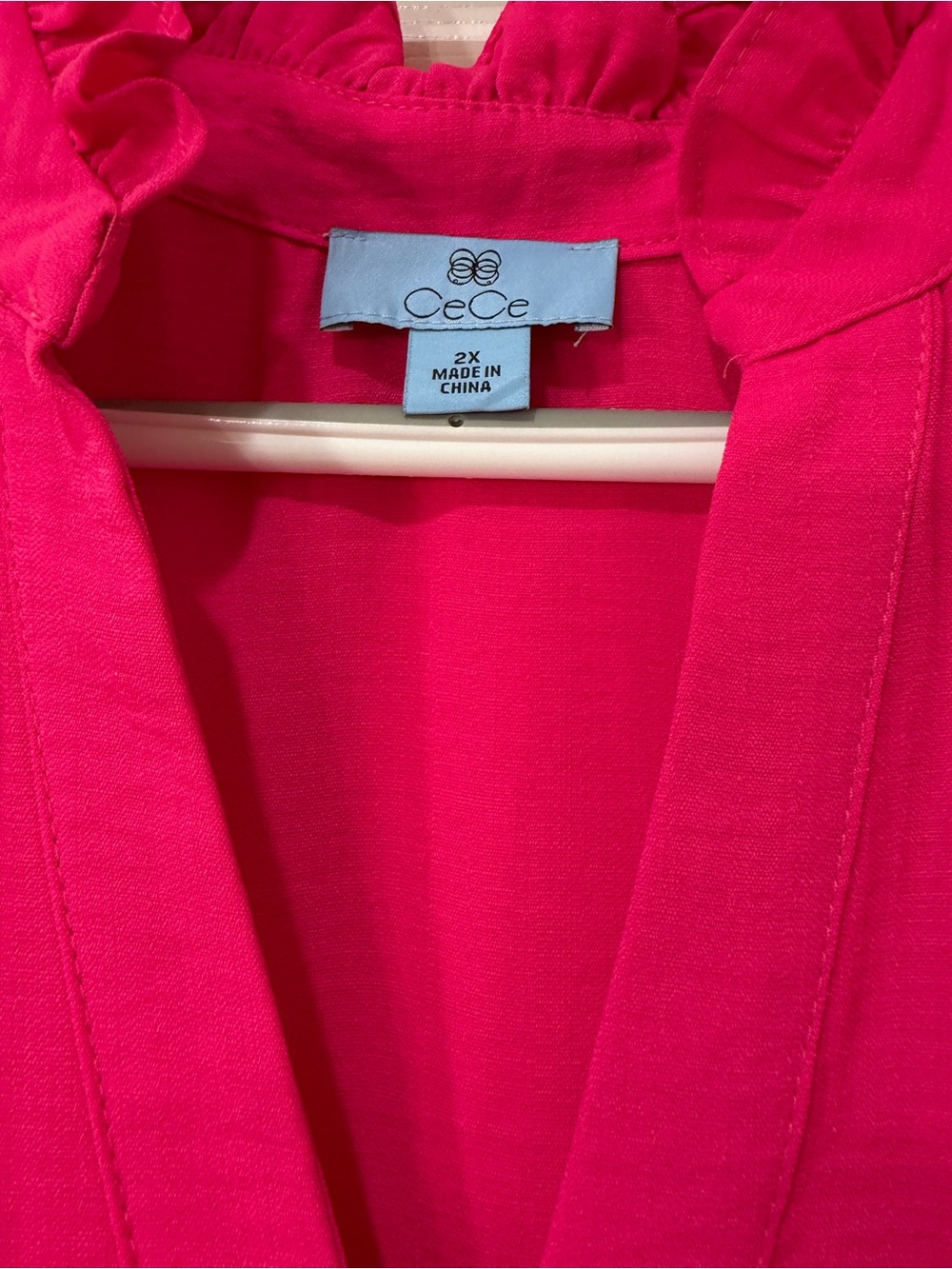 CeCe Bright Hot Pink Tiered V-Neck Dress - Picture 3 of 5